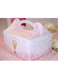 pudełko na ciasto komunijne kielich różowe