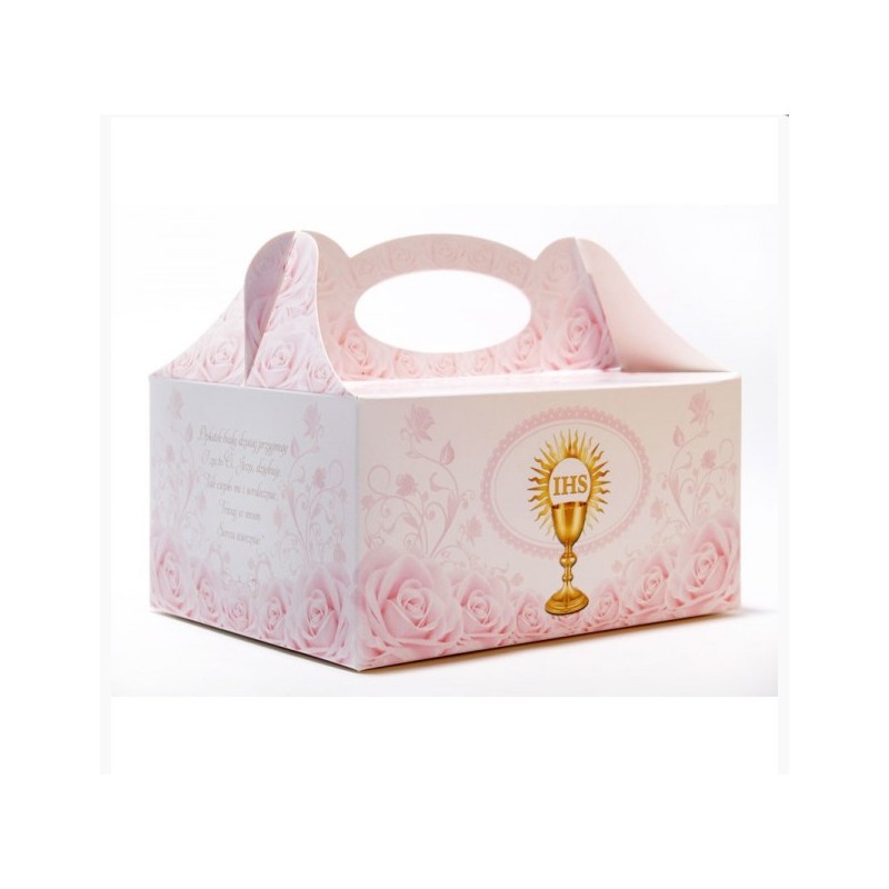 pudełko na ciasto komunijne kielich różowe